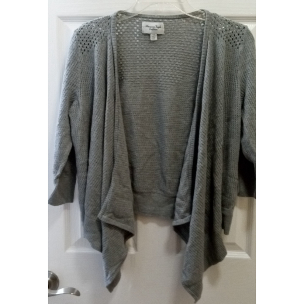 American Eagle Outfitters Womens Open Front Cardigan Sz L Boho Gray Preppy 3/4